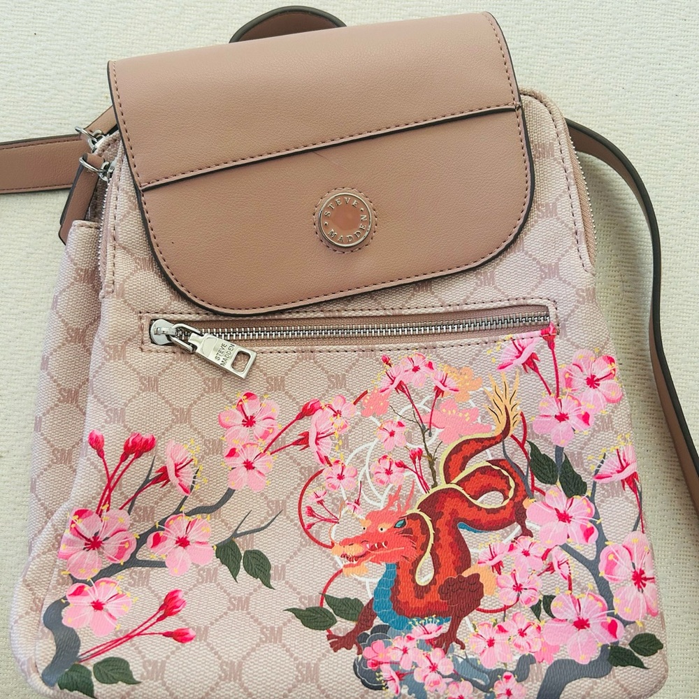 Womens Pink Floral Backpack Purse
